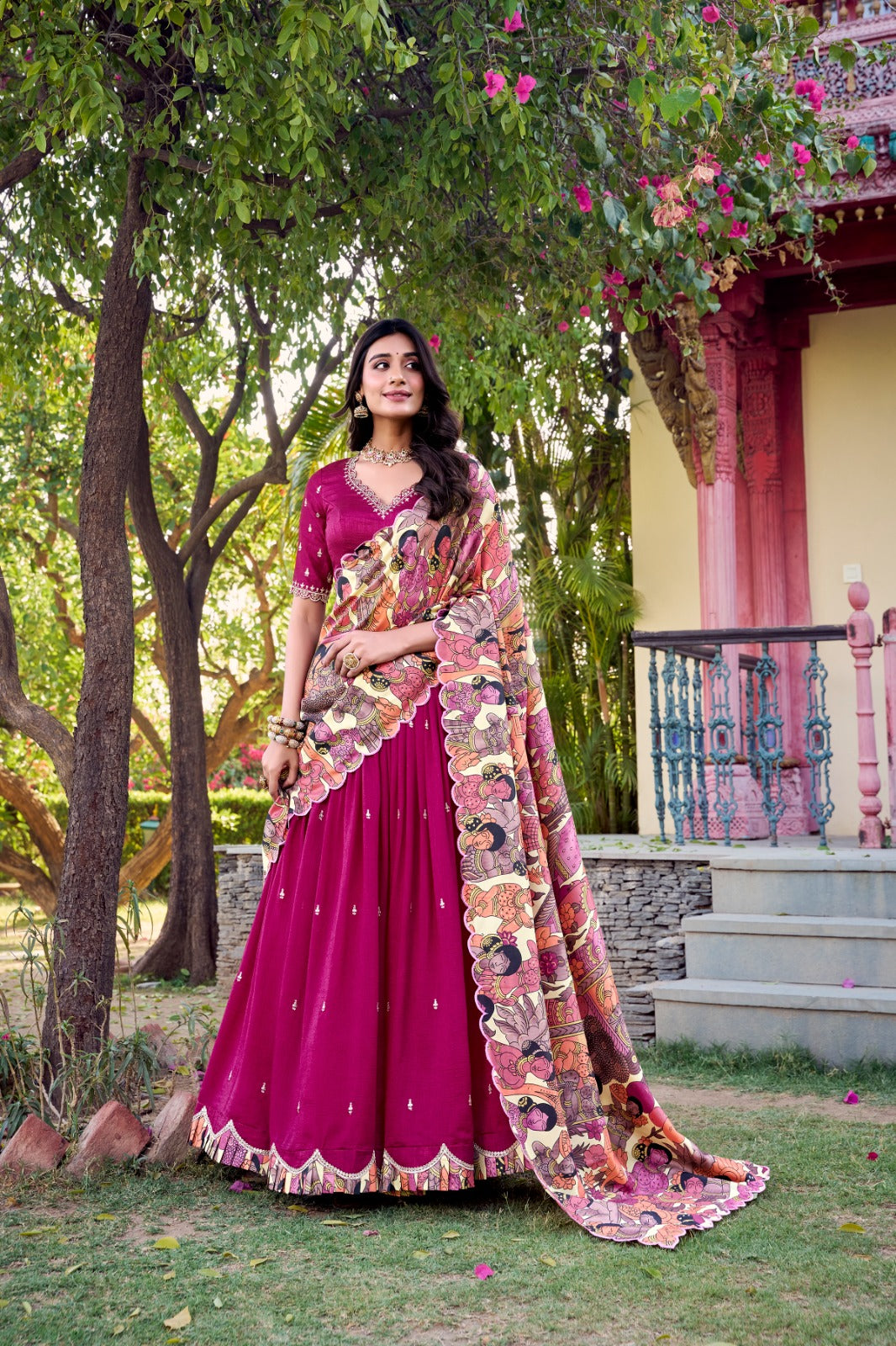 Pink color vichitra silk lehenga choli for party