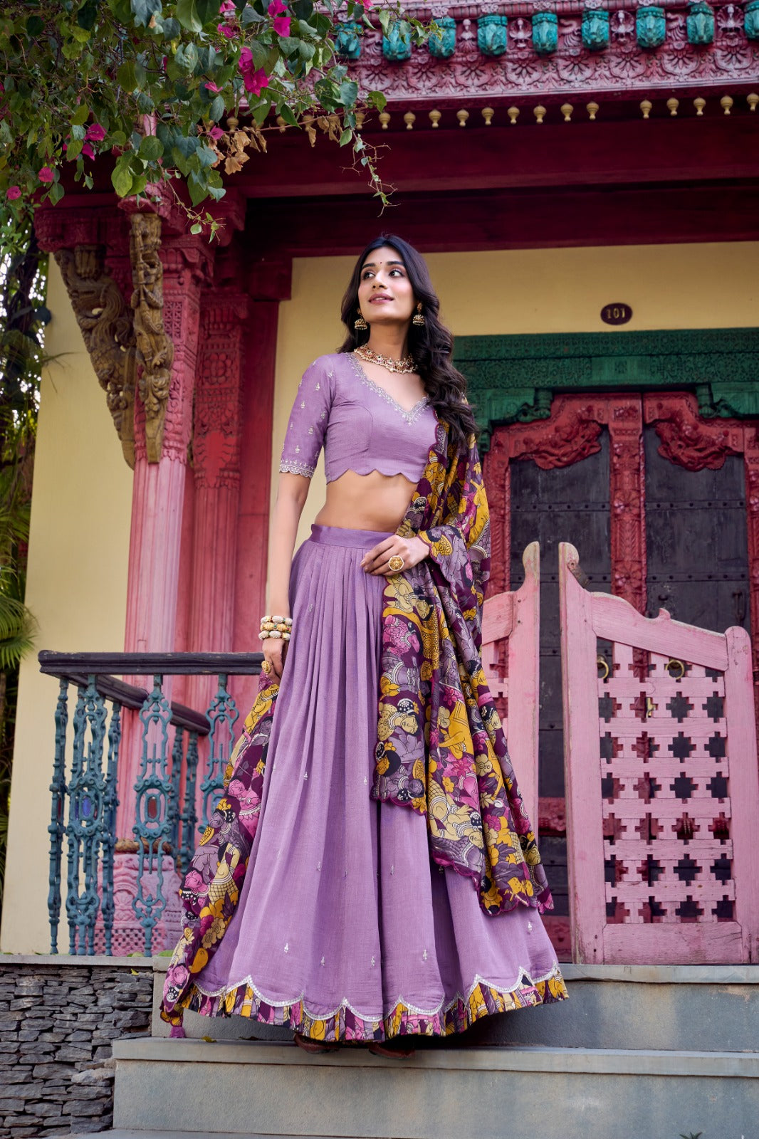 Lavender color vichitra silk lehenga choli with dupatta price