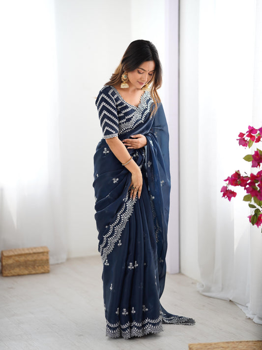 Navy blue color jimmy choo saree for wedding
