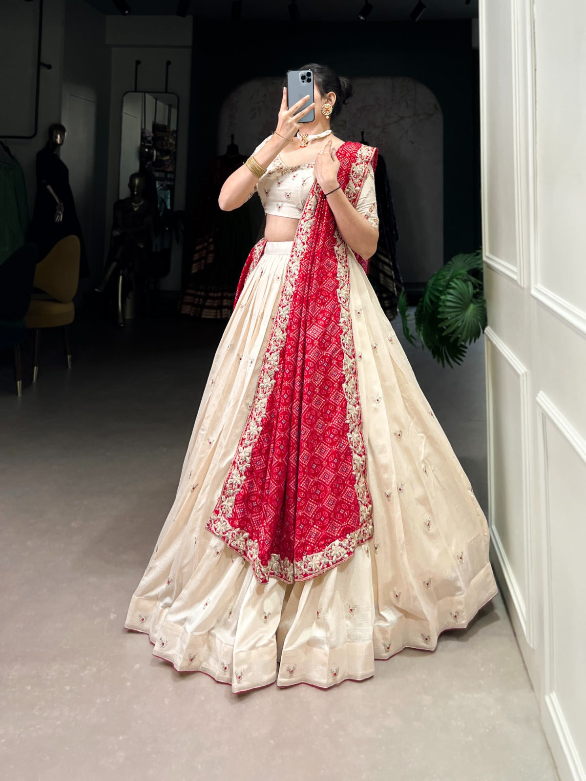 Off white color vichitra silk lehenga choli with price