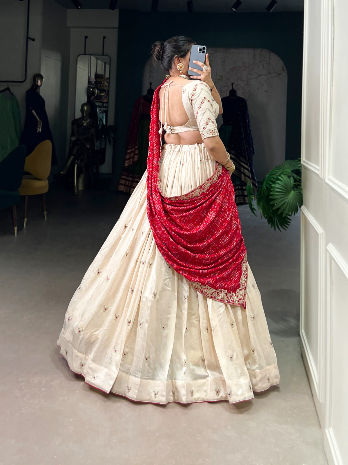 Off white color vichitra silk lehenga choli with dupatta