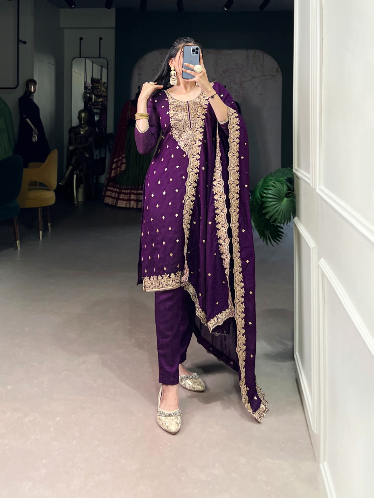 Purple color vichitra silk salwar suit for women
