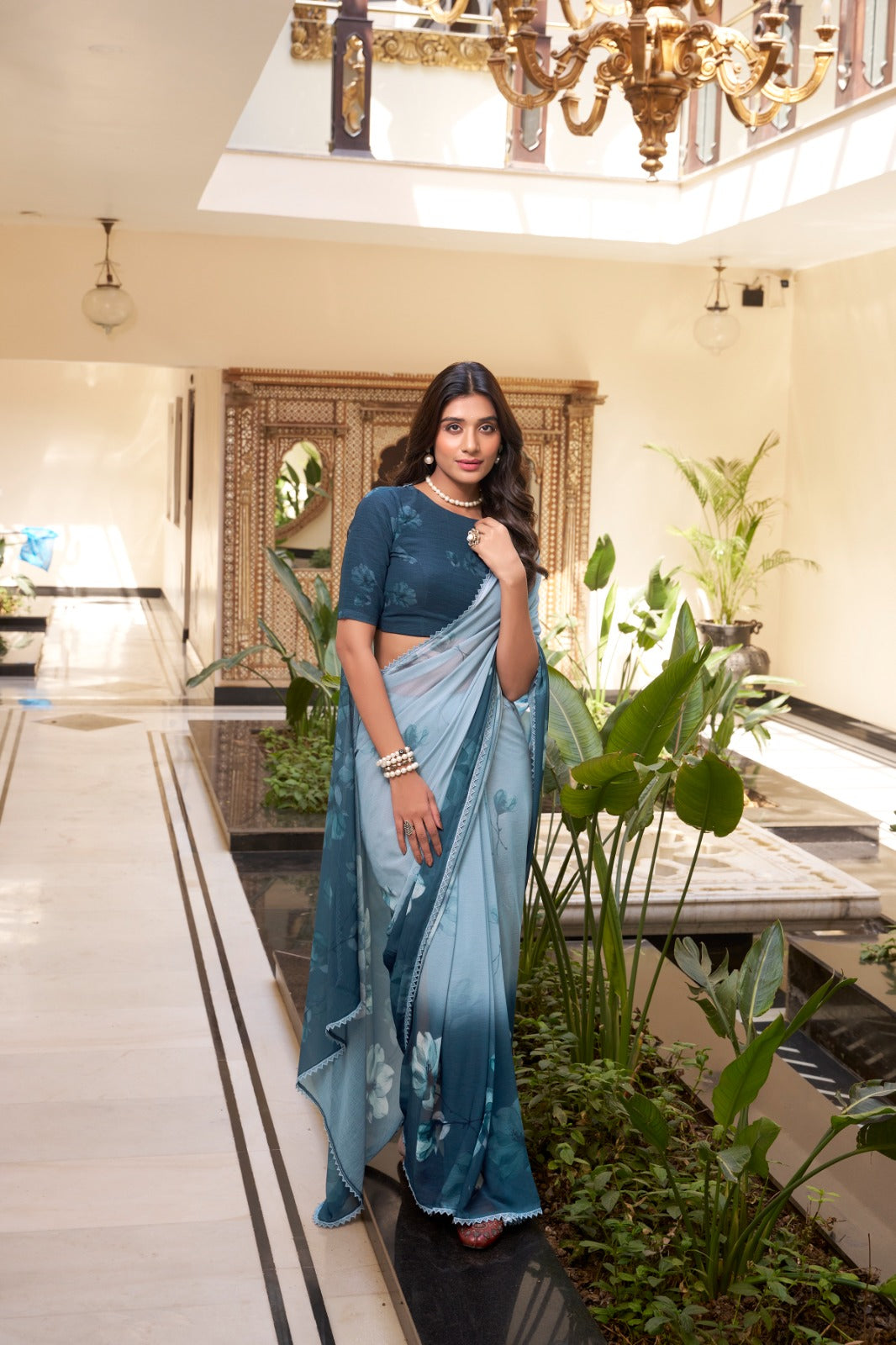 Rama color weightless marbal saree for women