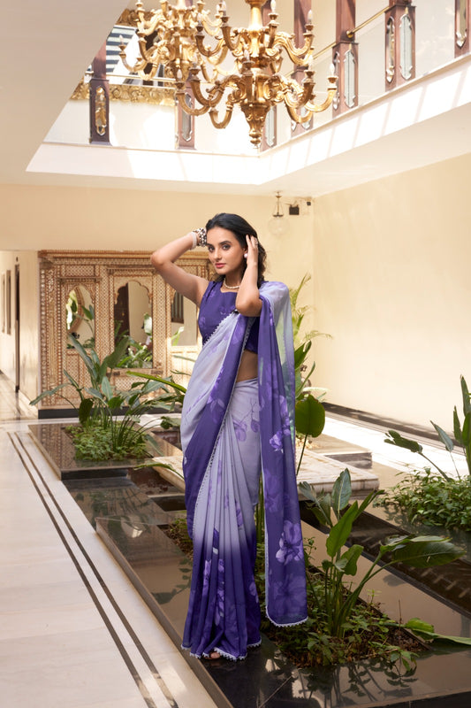 Purple color weightless marbal saree for wedding