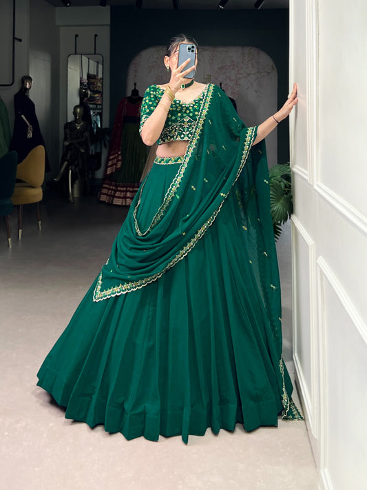 Green color georgette lehenga choli for wedding