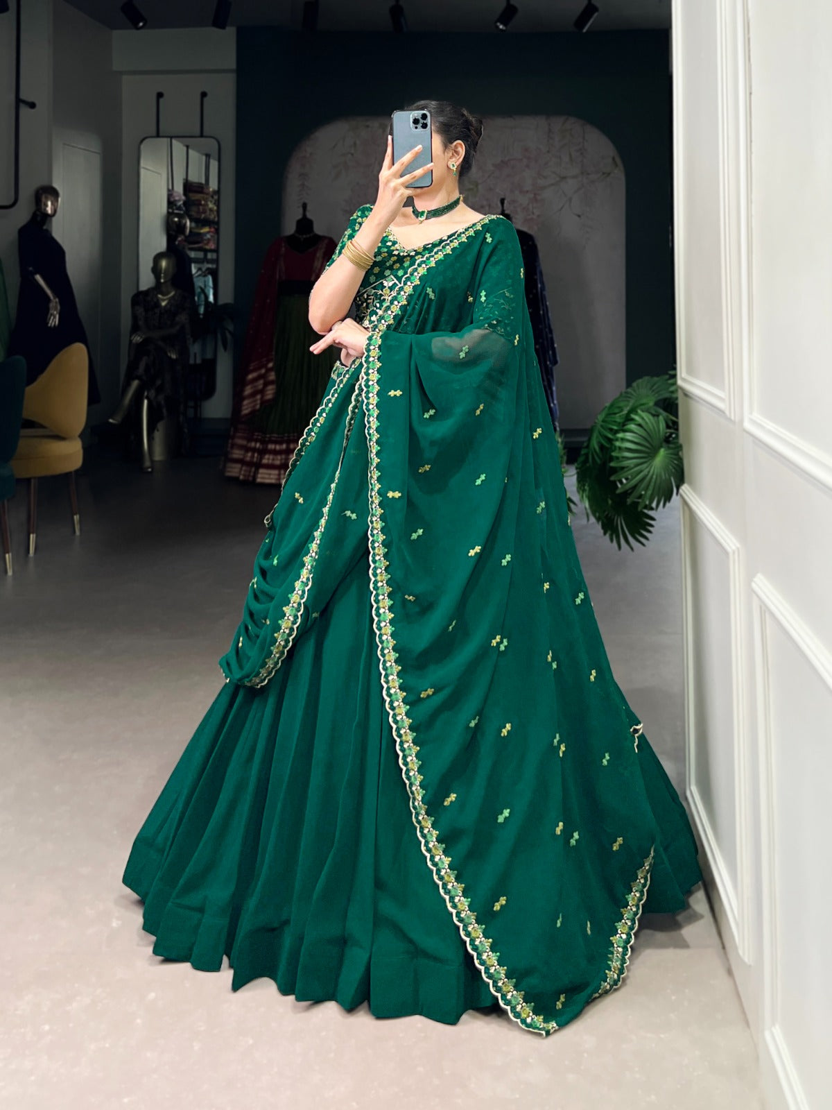 Green color georgette lehenga choli with dupatta online