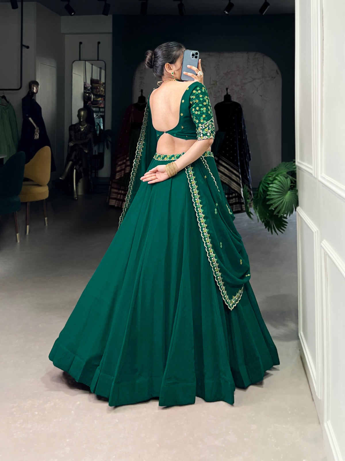 Green color georgette lehenga choli with dupatta price