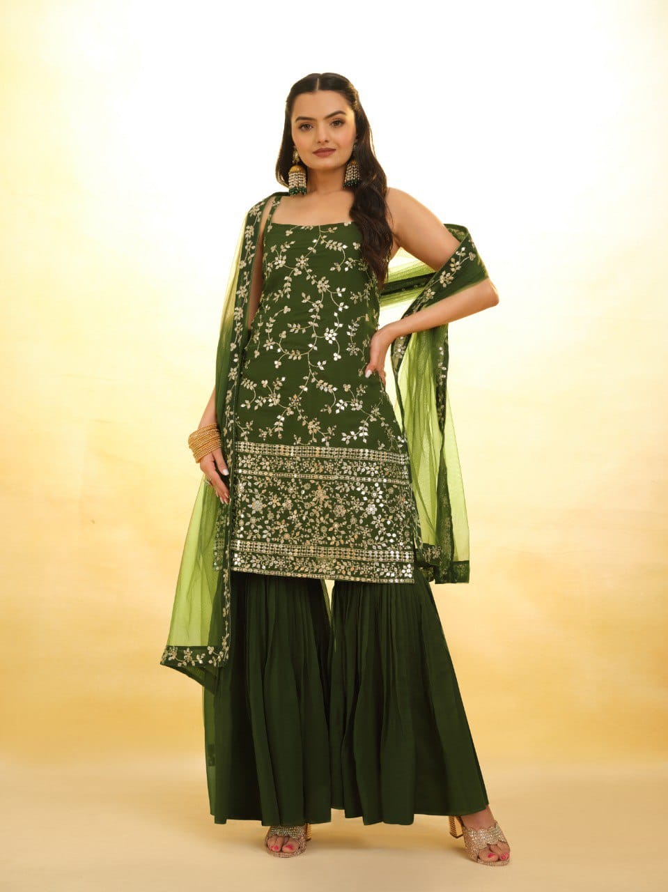 Green color georgette sharara suit
