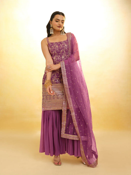 Purple color georgette sharara suit for women