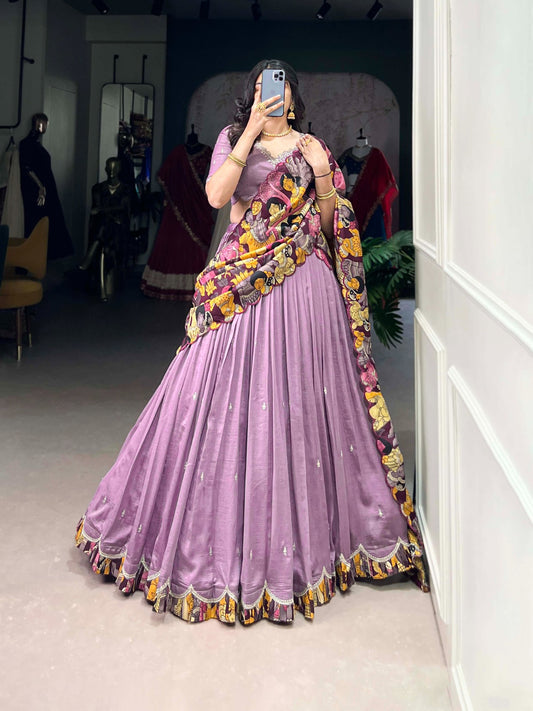 Lavender color vichitra silk lehenga choli with online