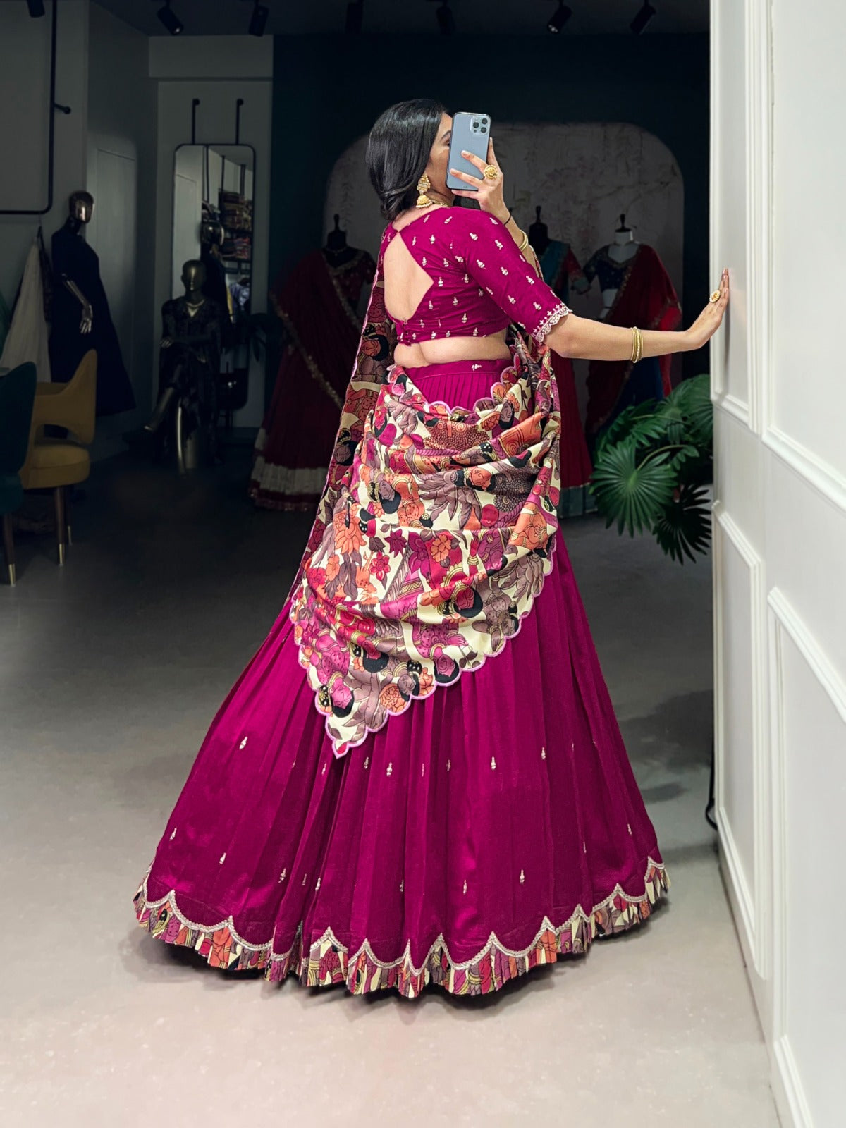 Pink color vichitra silk lehenga choli with online