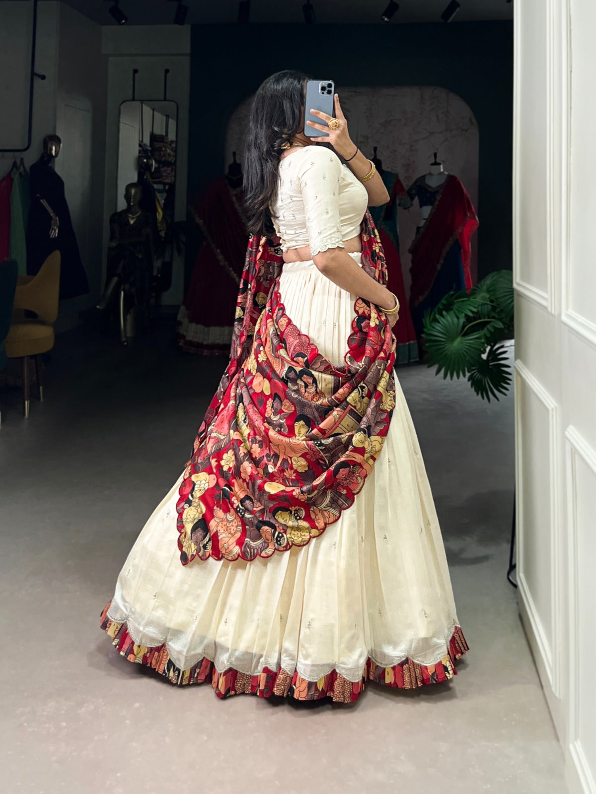 White color vichitra silk lehenga choli for wedding