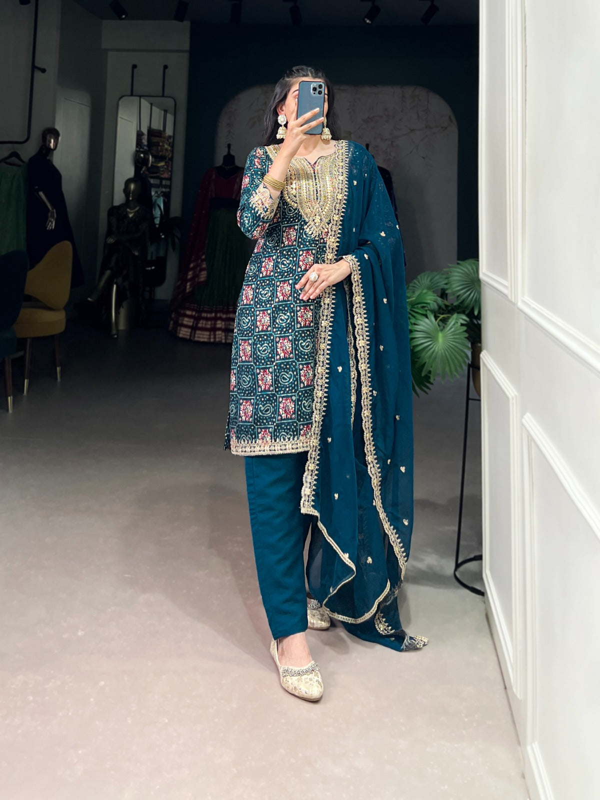 Teal color rayon salwar suit for women