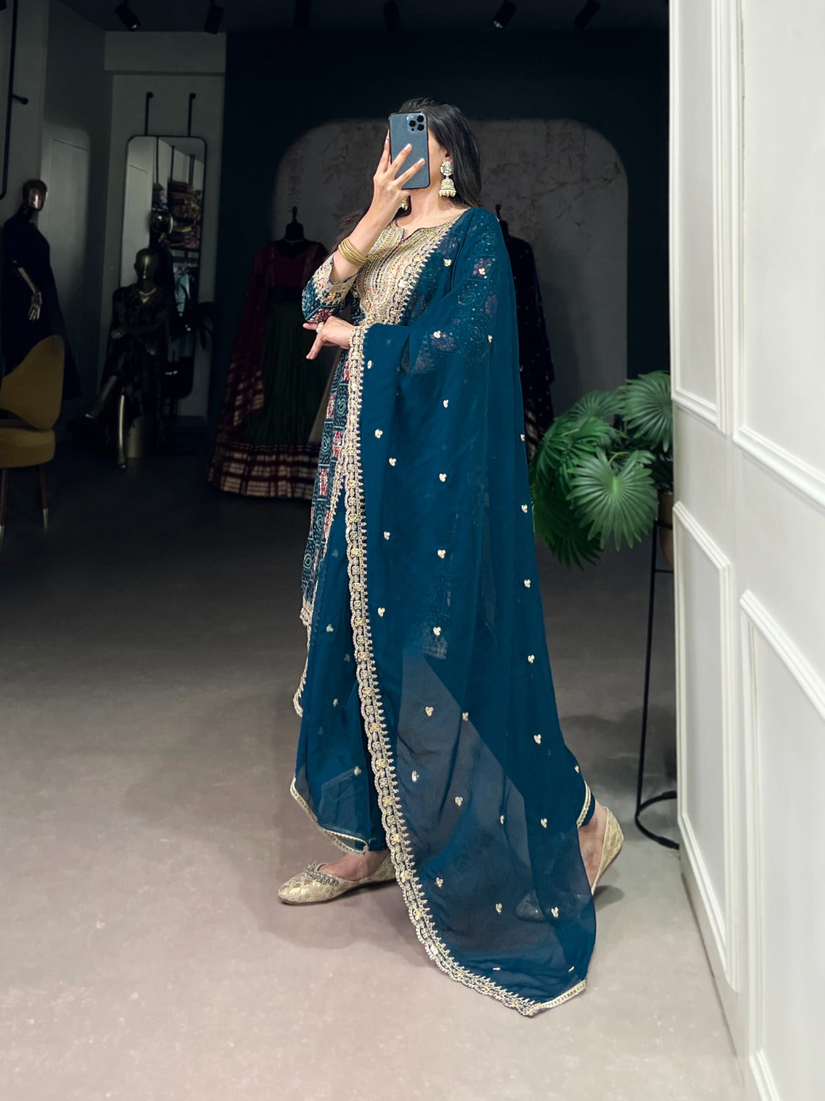 Teal color rayon salwar suit with dupatta price
