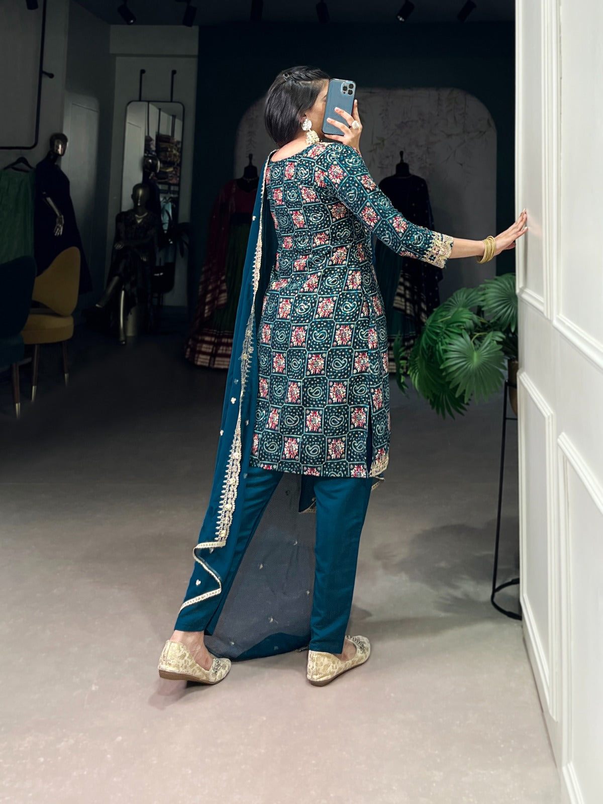 Teal color rayon salwar suit with dupatta images