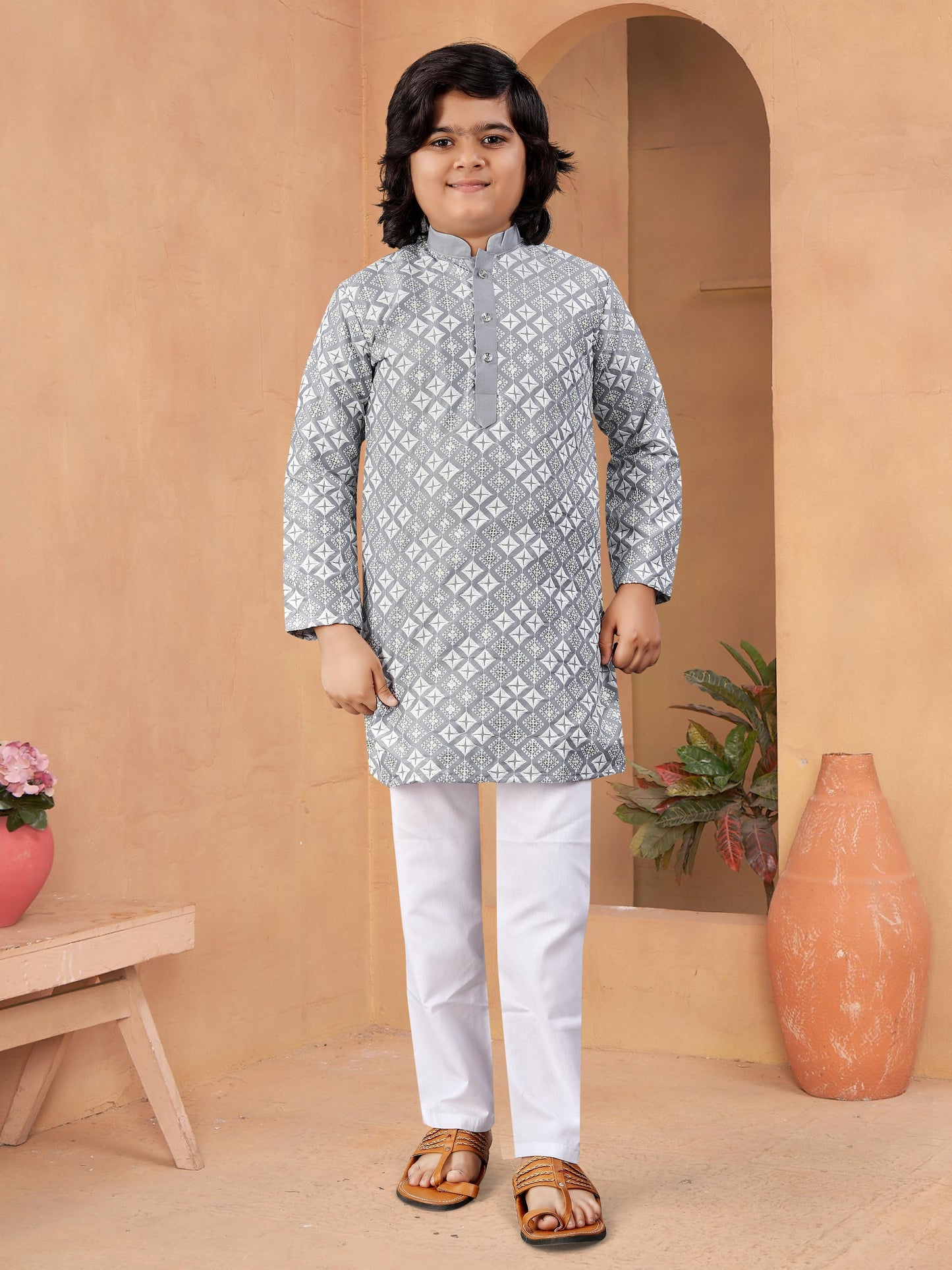 Wedding wear grey color kurta