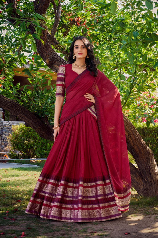 Red color chanderi lehenga choli for wedding