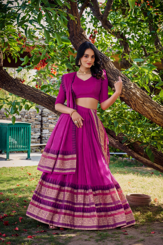 Pink color chanderi lehenga choli for wedding