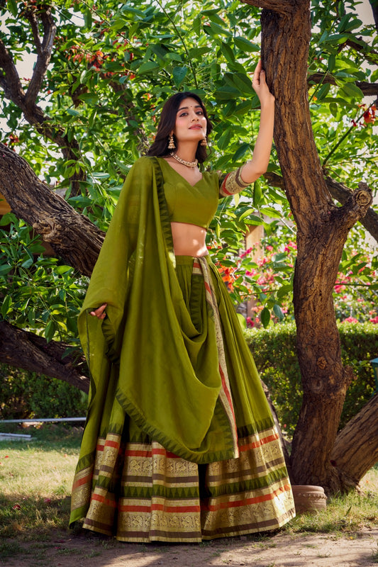 Mehendi color chanderi lehenga choli for wedding