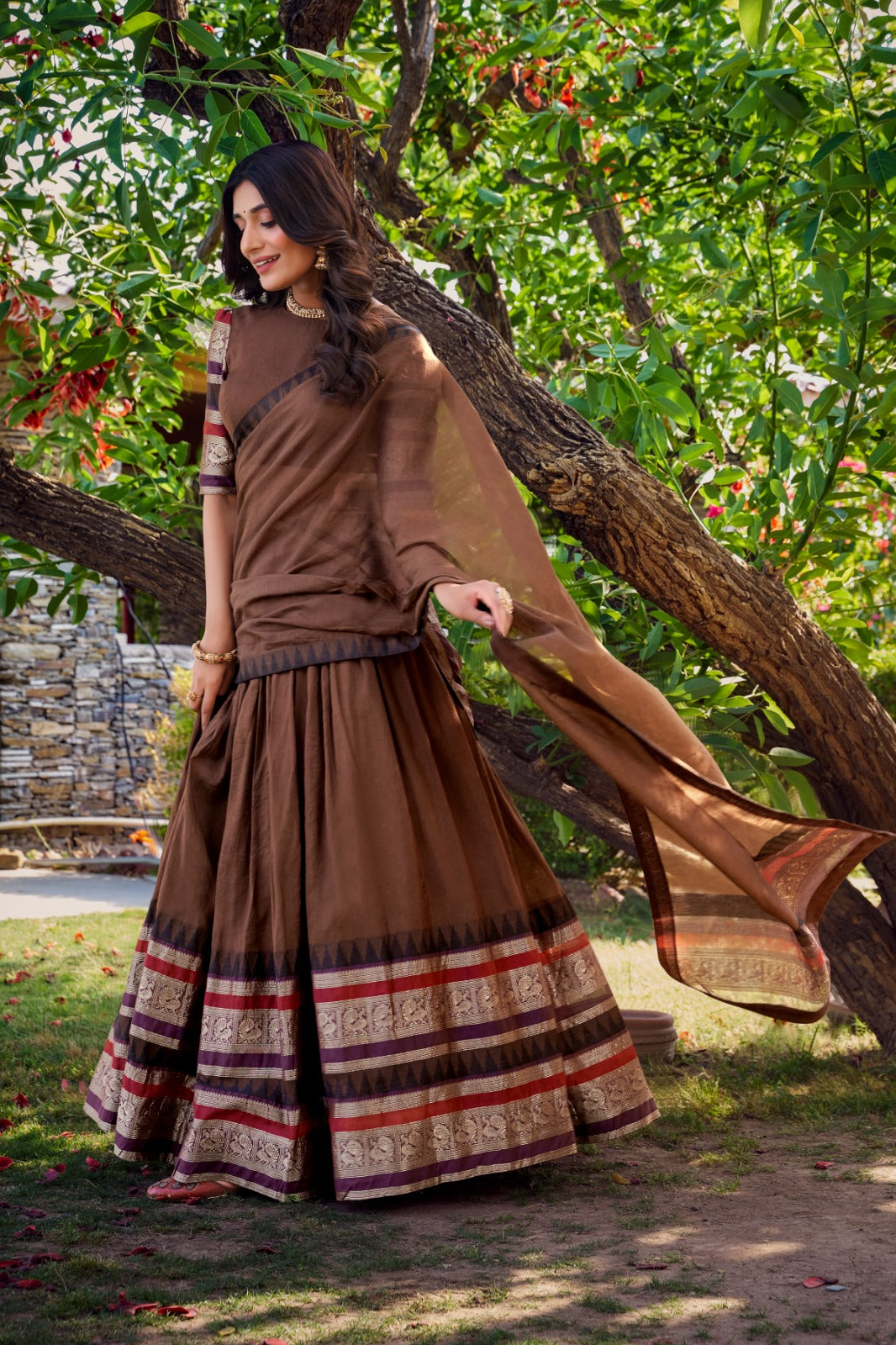 Brown color chanderi lehenga choli for party