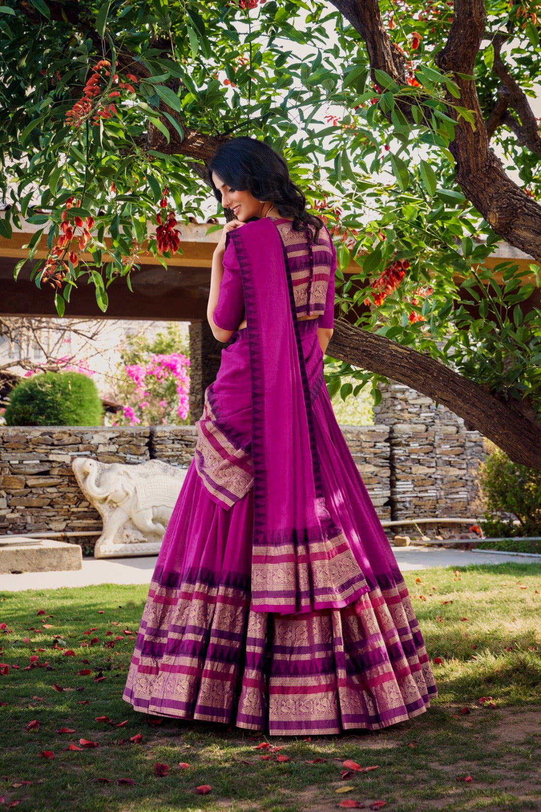 Pink color chanderi lehenga choli with dupatta online