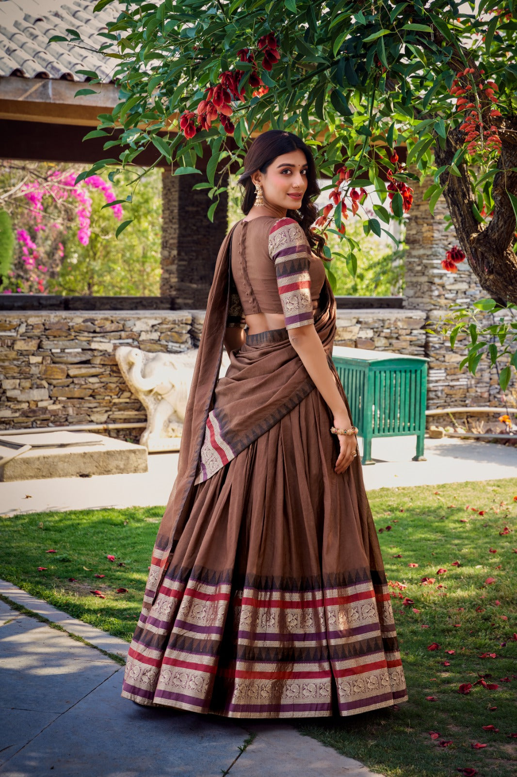 Brown color chanderi lehenga choli with dupatta