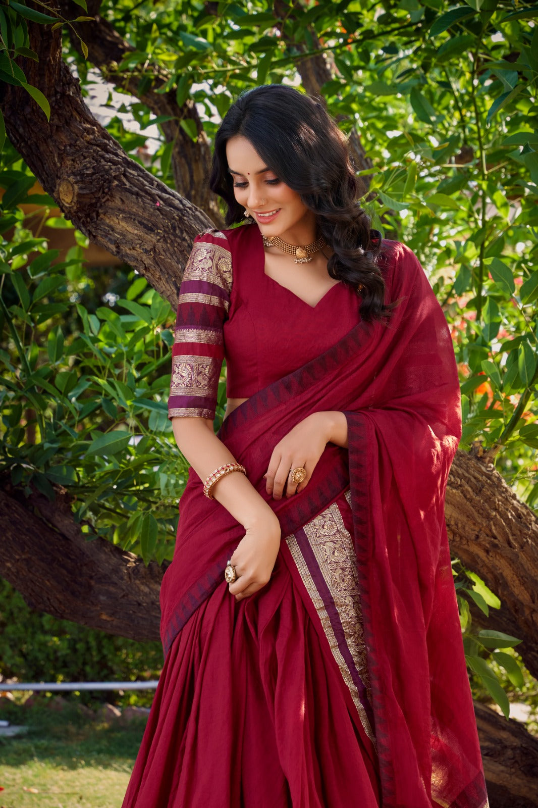 Red color chanderi lehenga choli with dupatta price