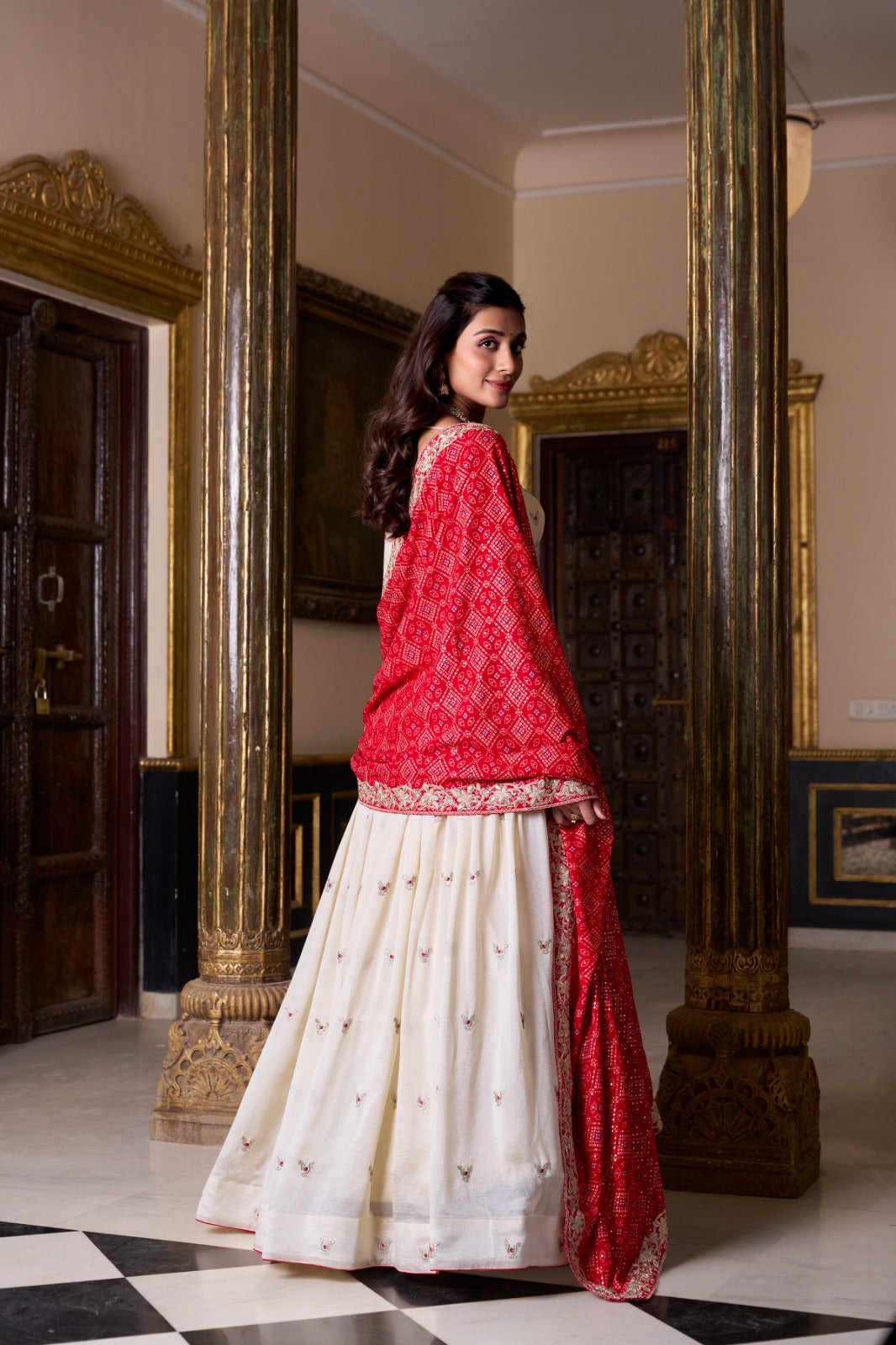 Off White color vichitra silk lehenga choli with dupatta online