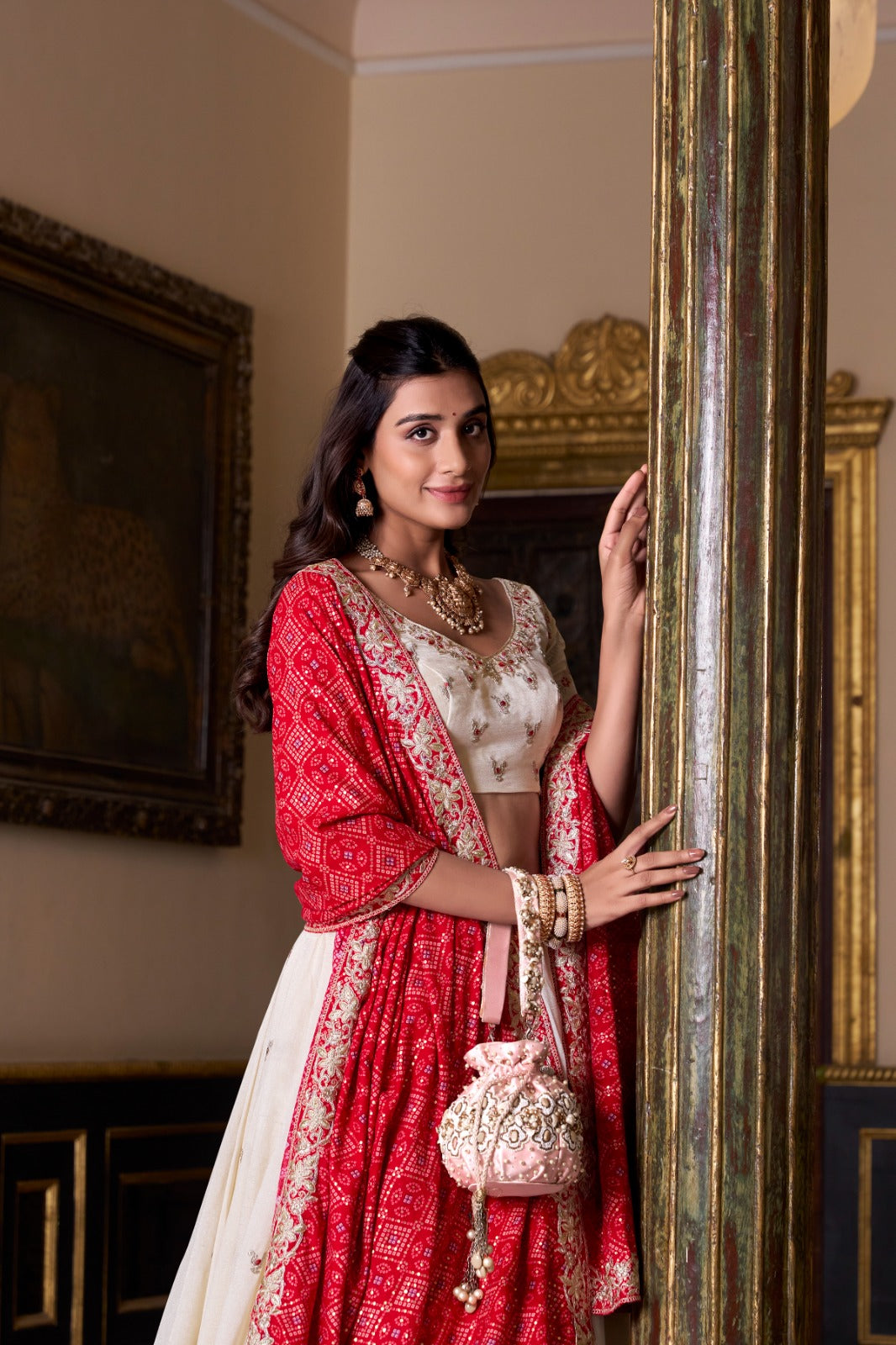 Off White color vichitra silk lehenga choli with online