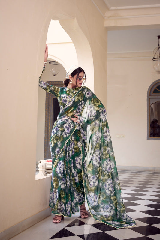 Green color weightless marbal saree with blouse