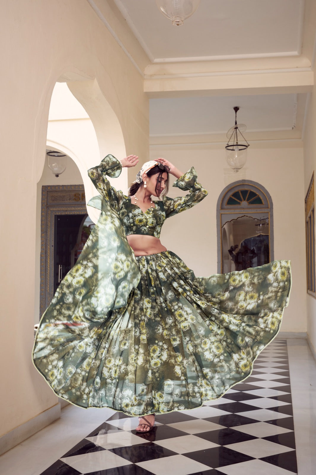 Green color weightless marbal saree for party