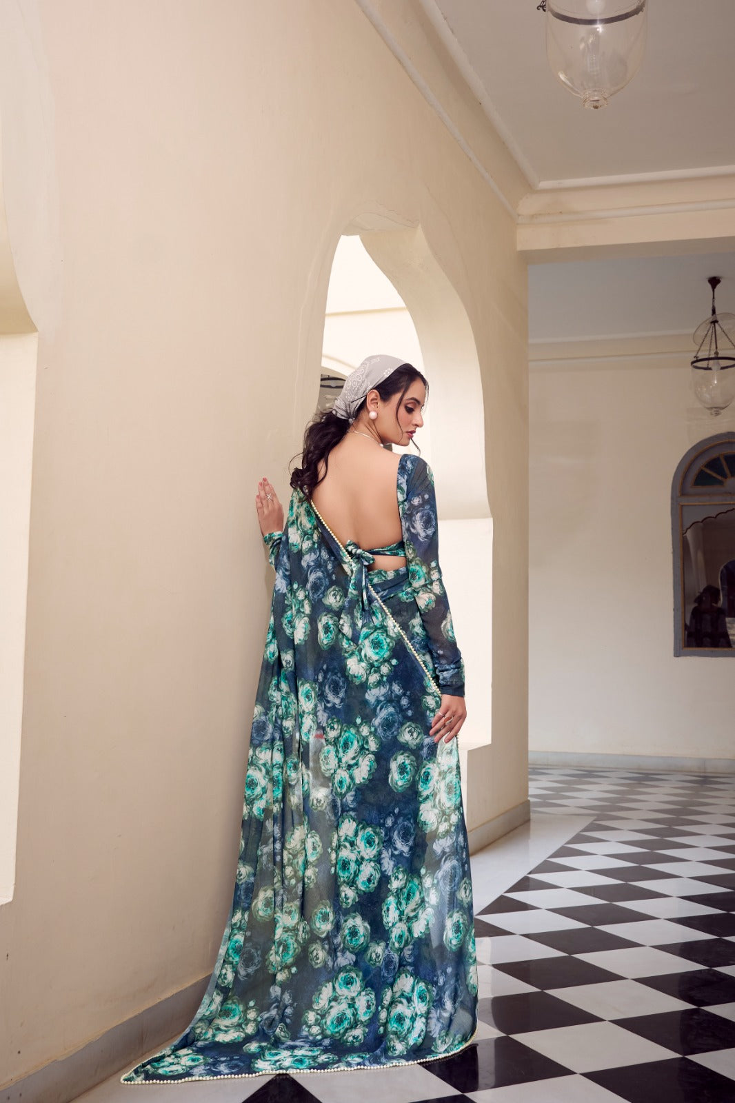 Navy blue color weightless marbal saree for party