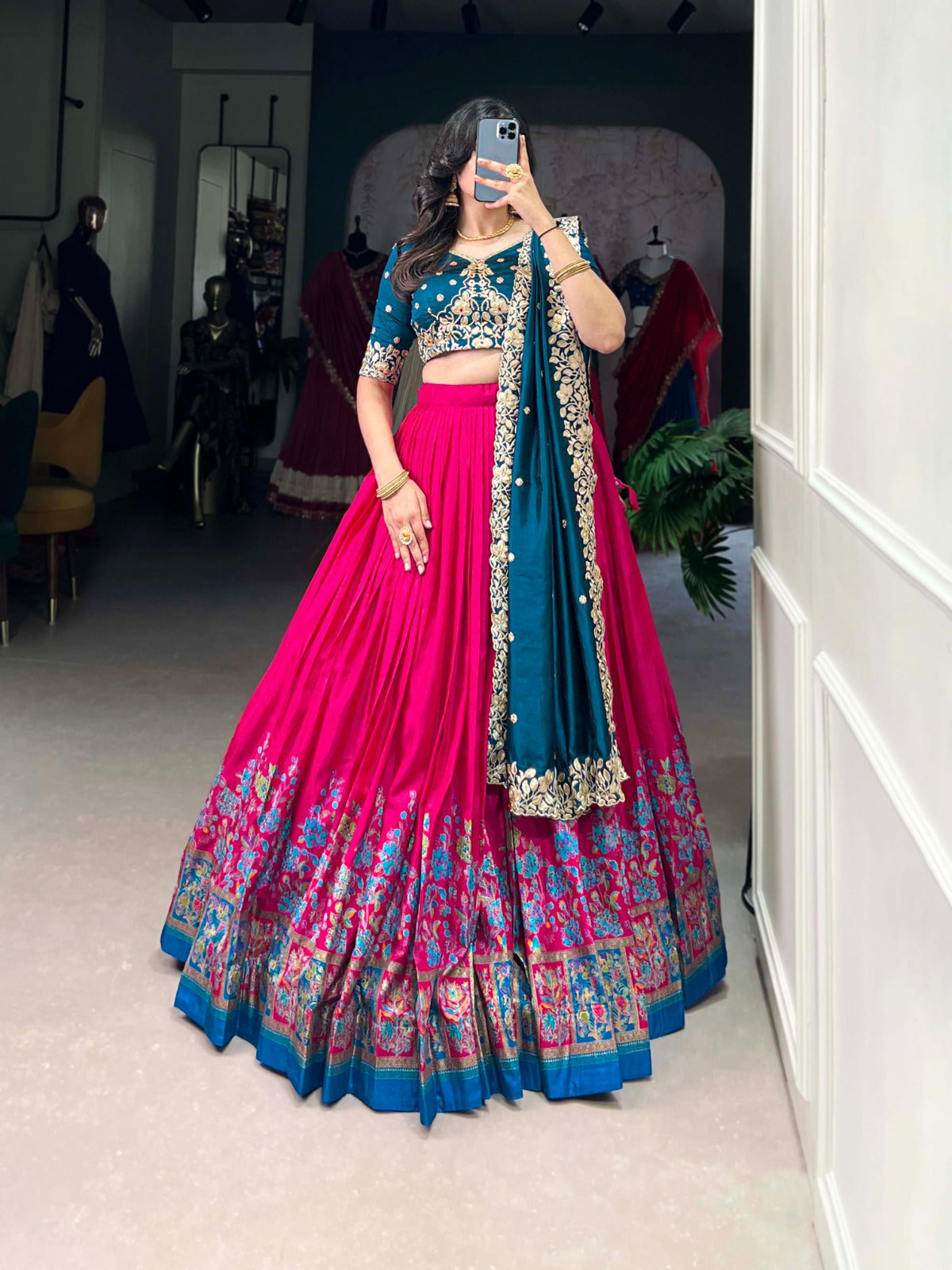 Pink color tussar silk lehenga choli for women