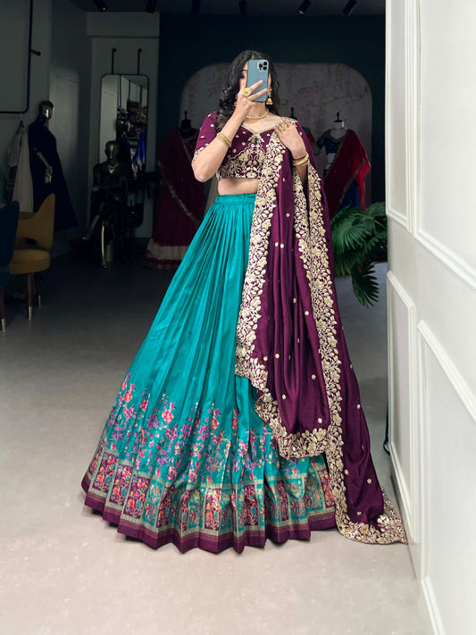 Firozi color vichitra silk lehenga choli for wedding