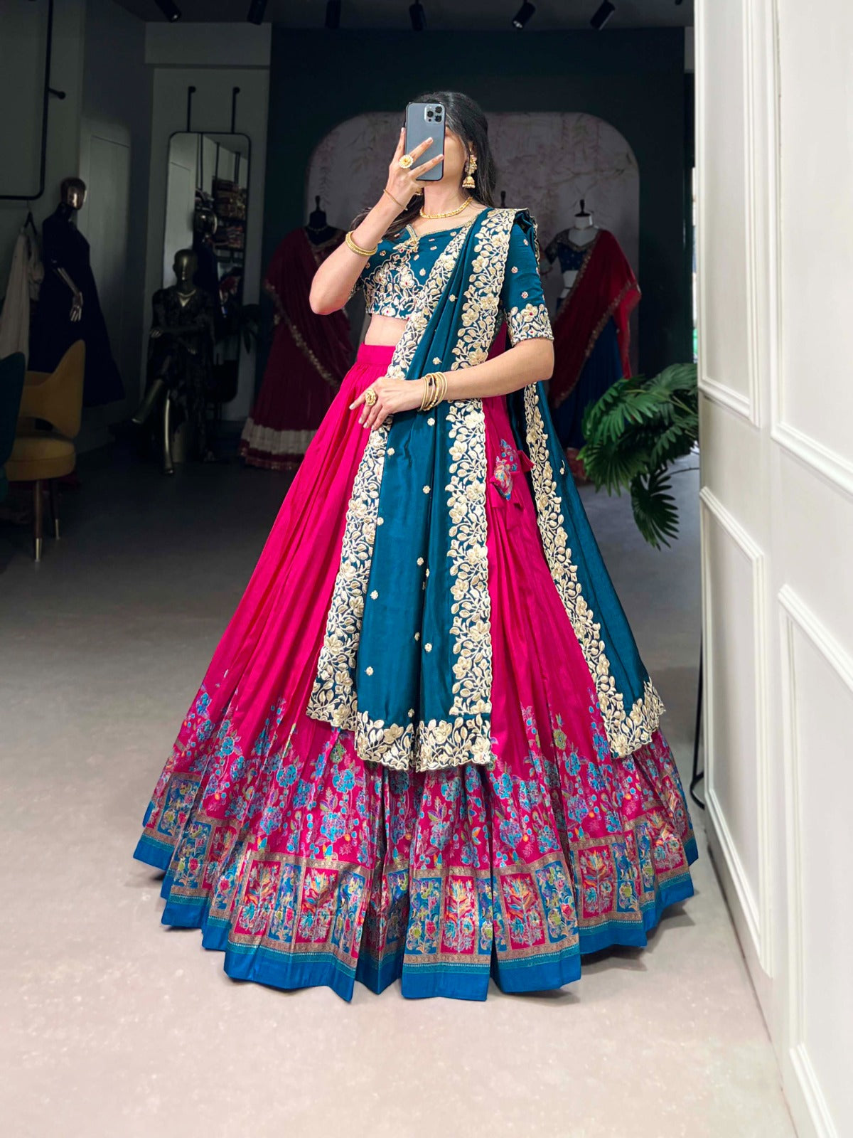 Pink color tussar silk lehenga choli with dupatta