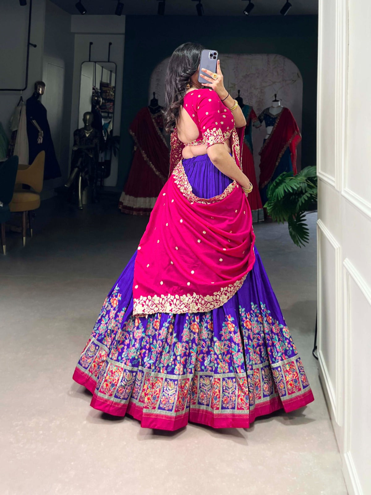 Blue color tussar silk lehenga choli for wedding