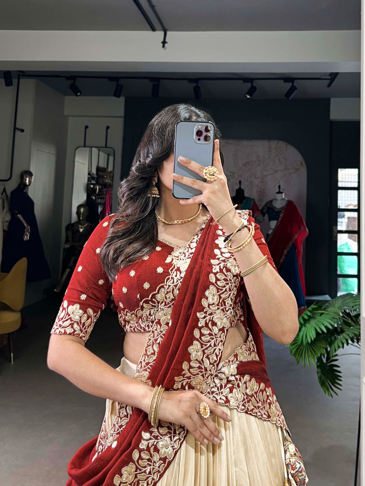 Off White color vichitra silk lehenga choli with dupatta online