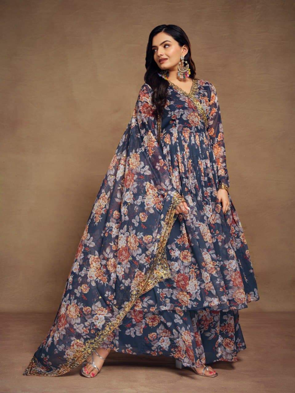 Blue color chiffon sharara suit for women online