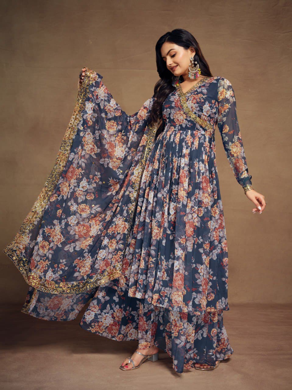 Blue color party wear dress