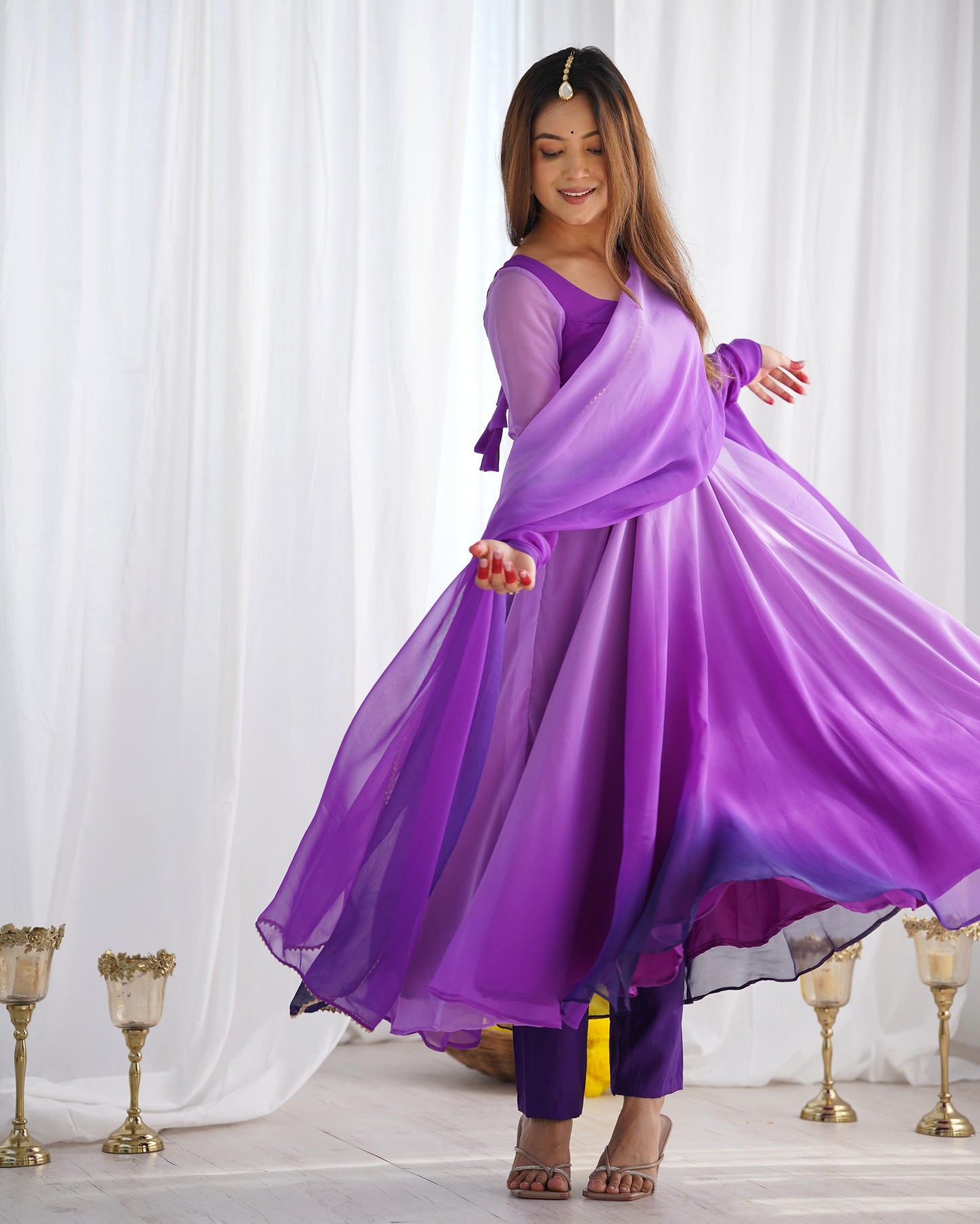 Purple color georgette long gown with dupatta online