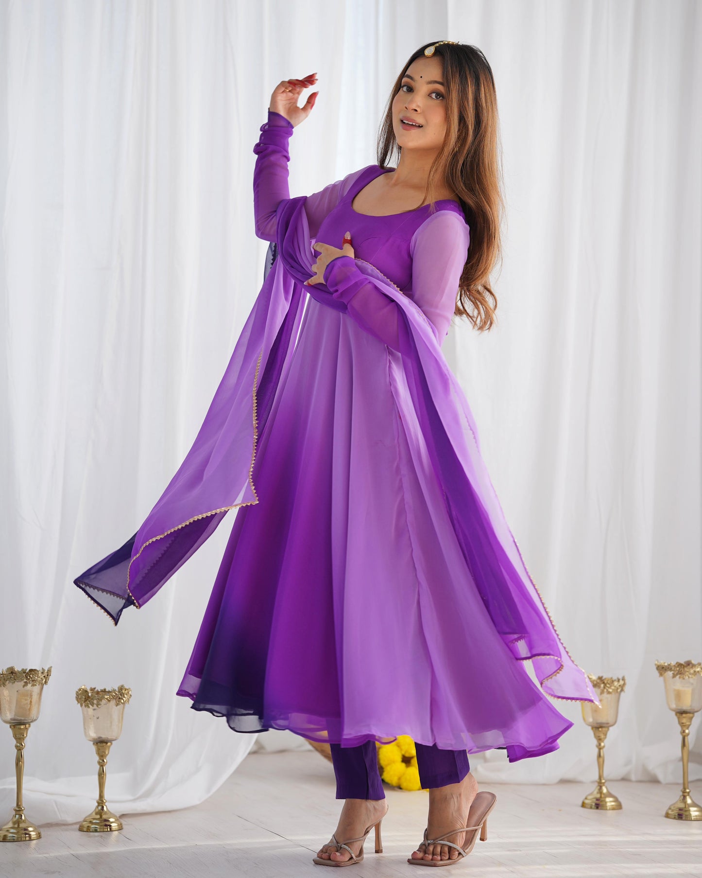Purple color georgette long gown with dupatta price