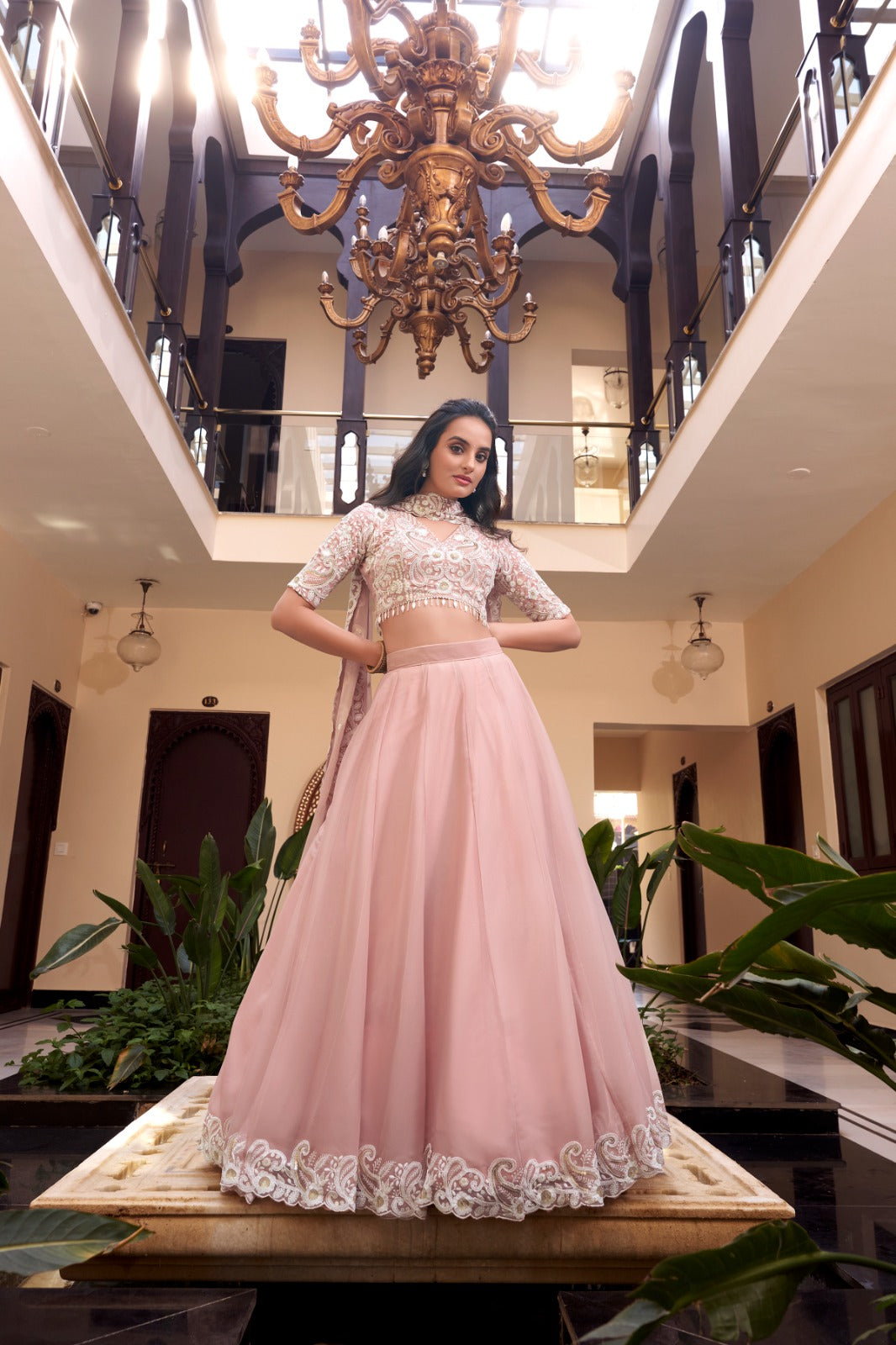 Peach color weone silk lehenga choli for wedding