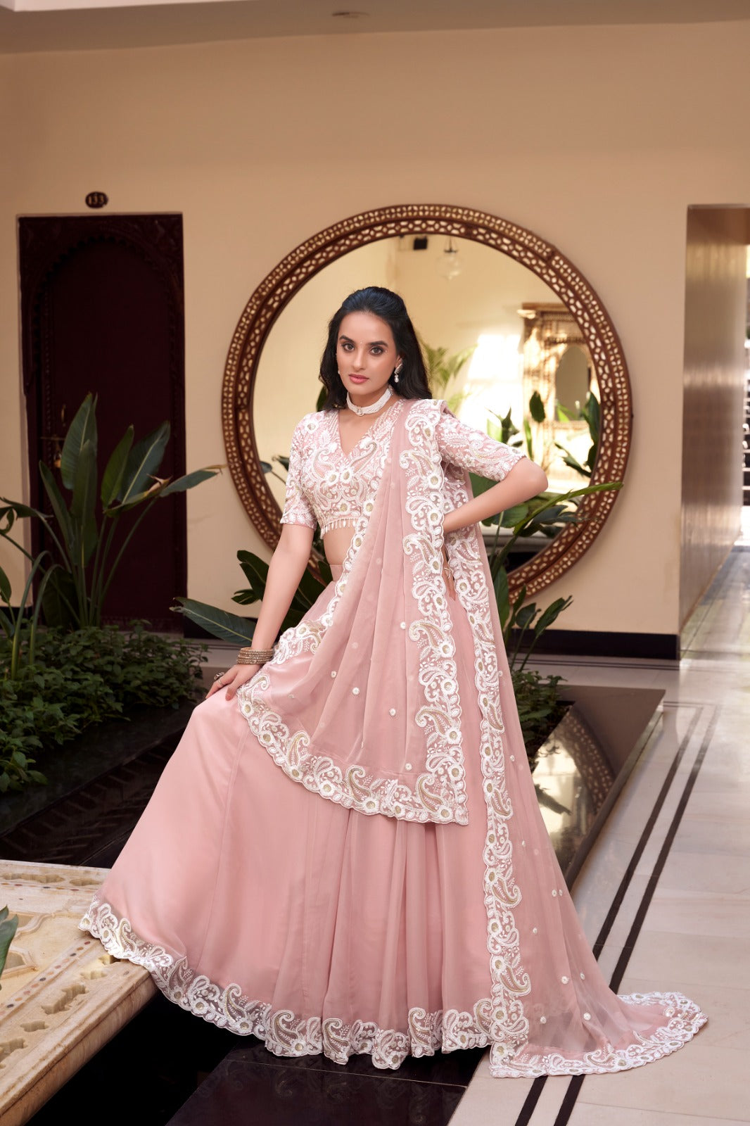 Peach color weone silk lehenga choli for women