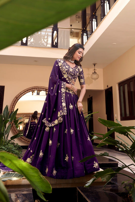 Purple vichitra silk lehenga choli for wedding
