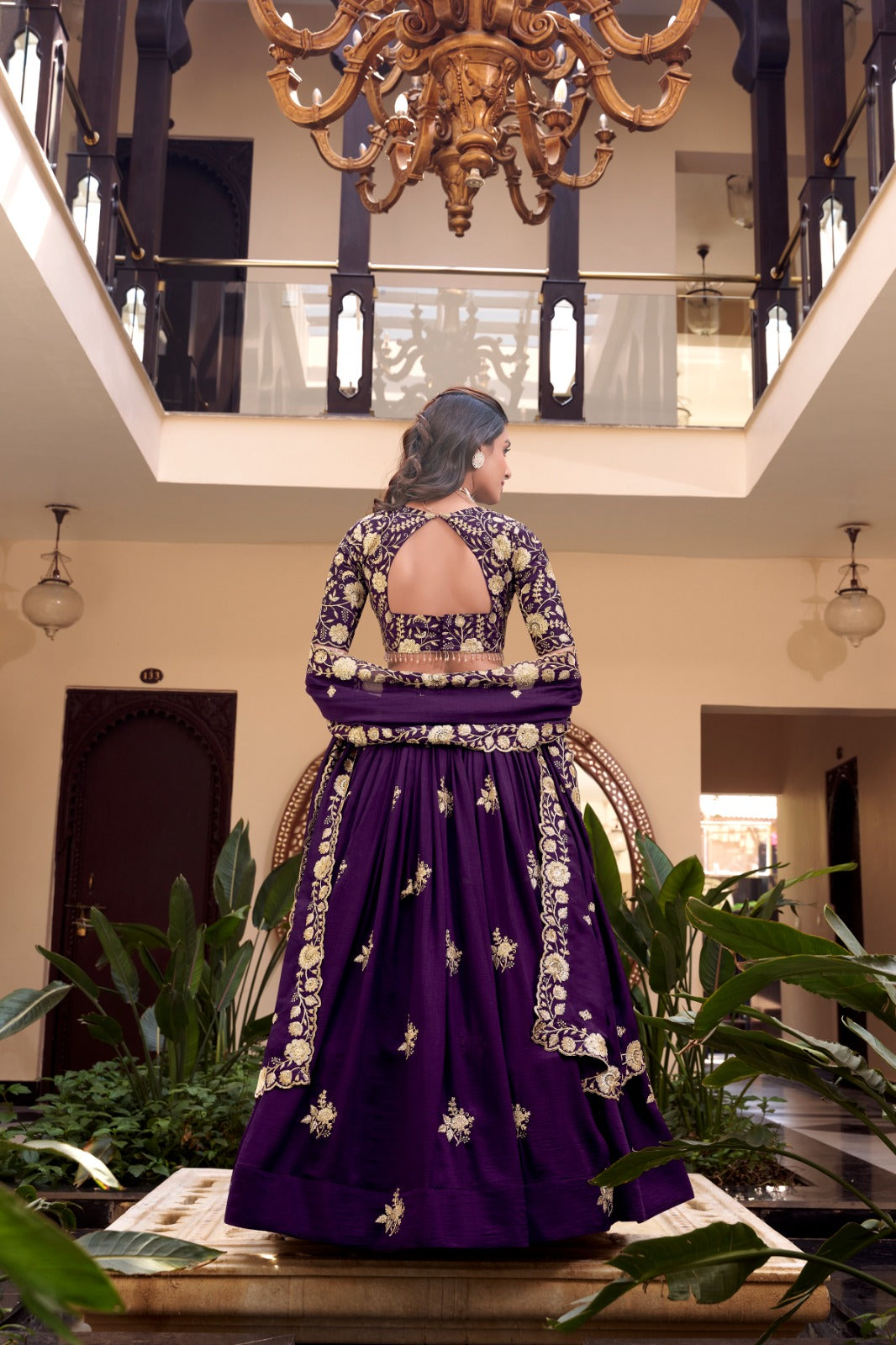 Purple color vichitra silk lehenga choli with online shopping