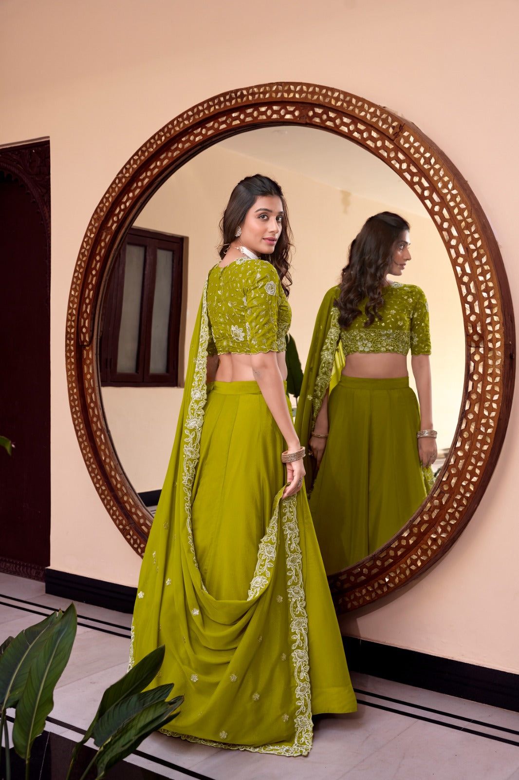 Parrot color georgette lehenga choli with dupatta online