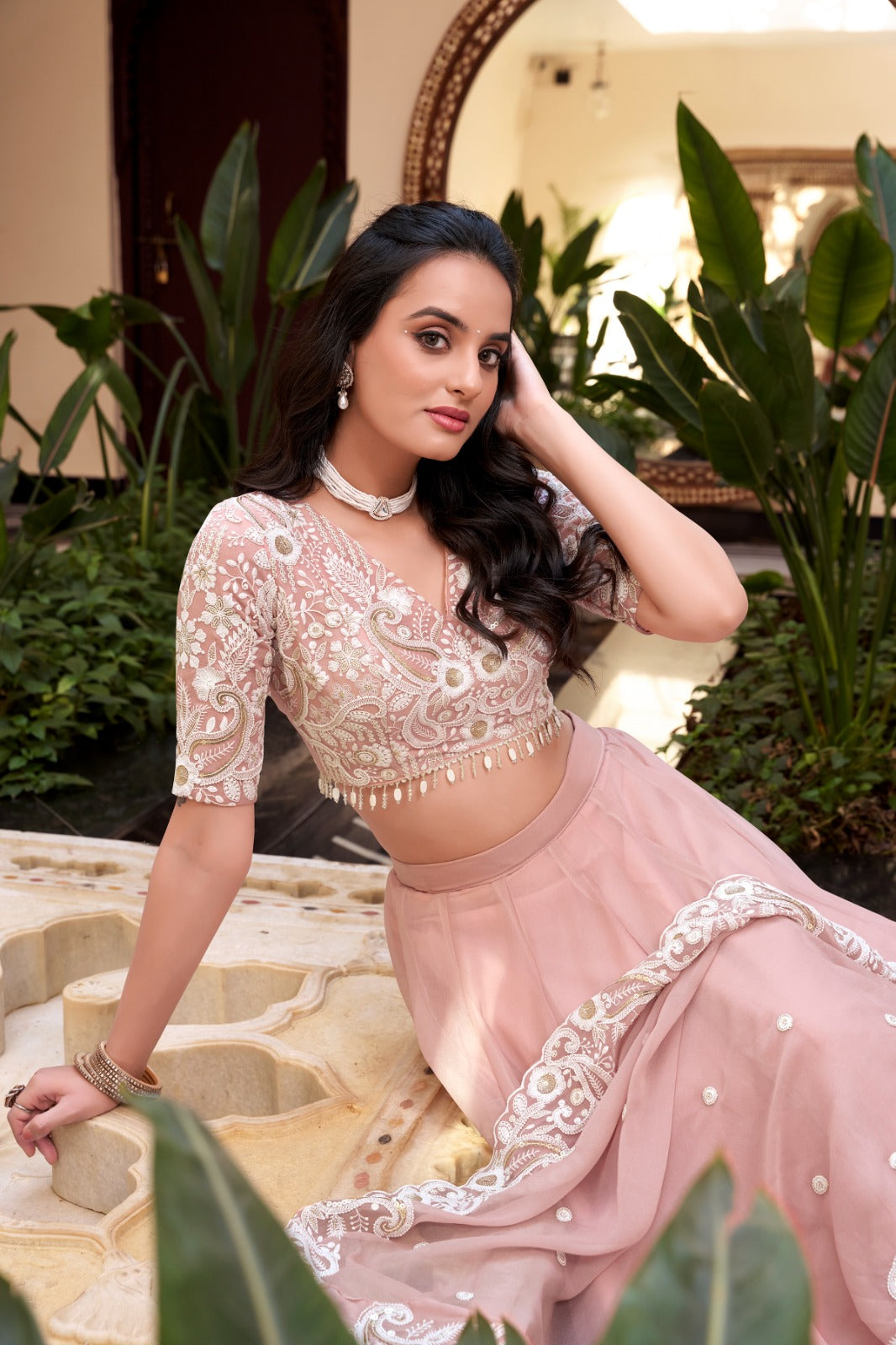 Peach color weone silk lehenga choli with online shopping