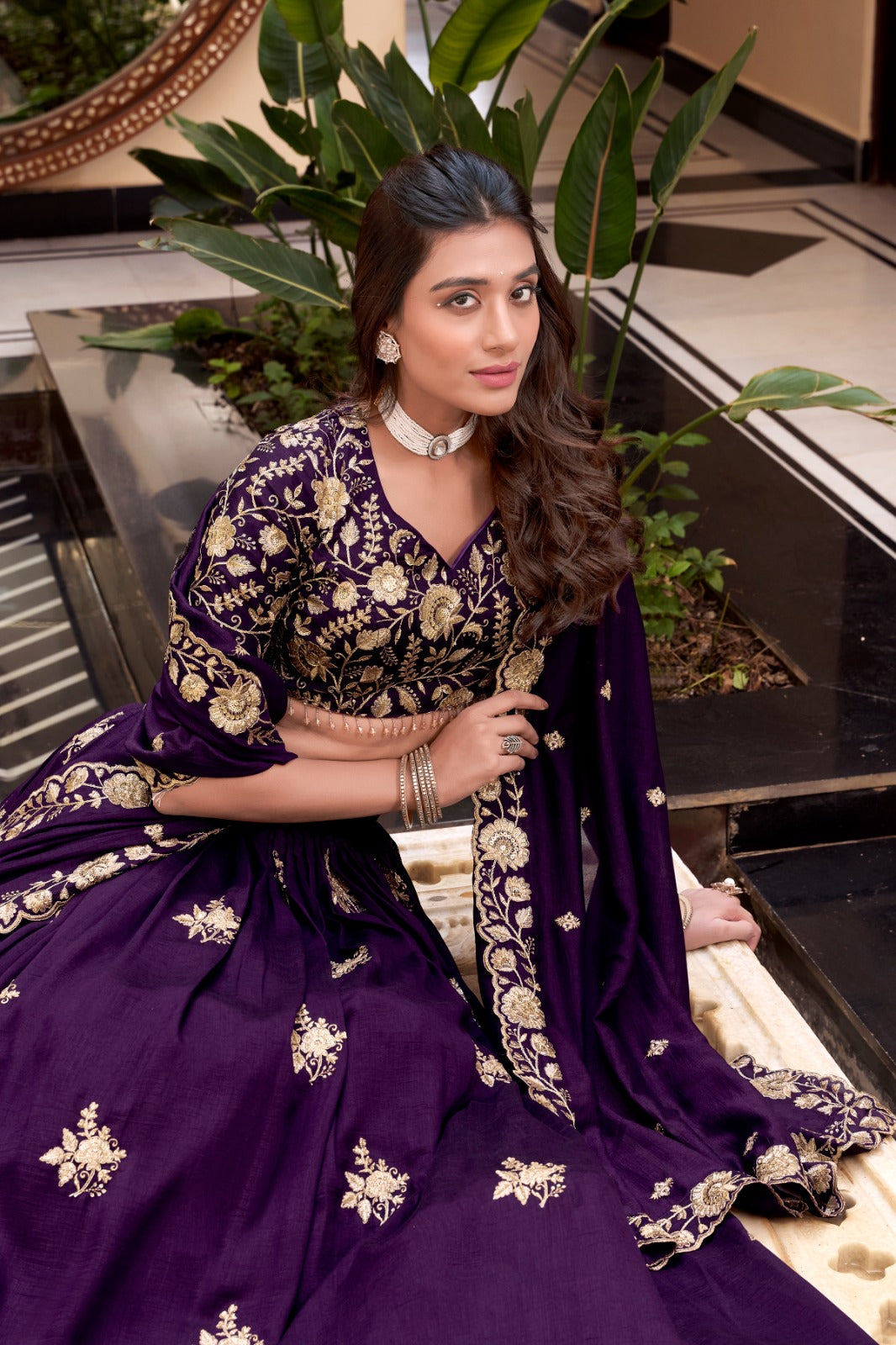 Purple color vichitra silk lehenga choli with price