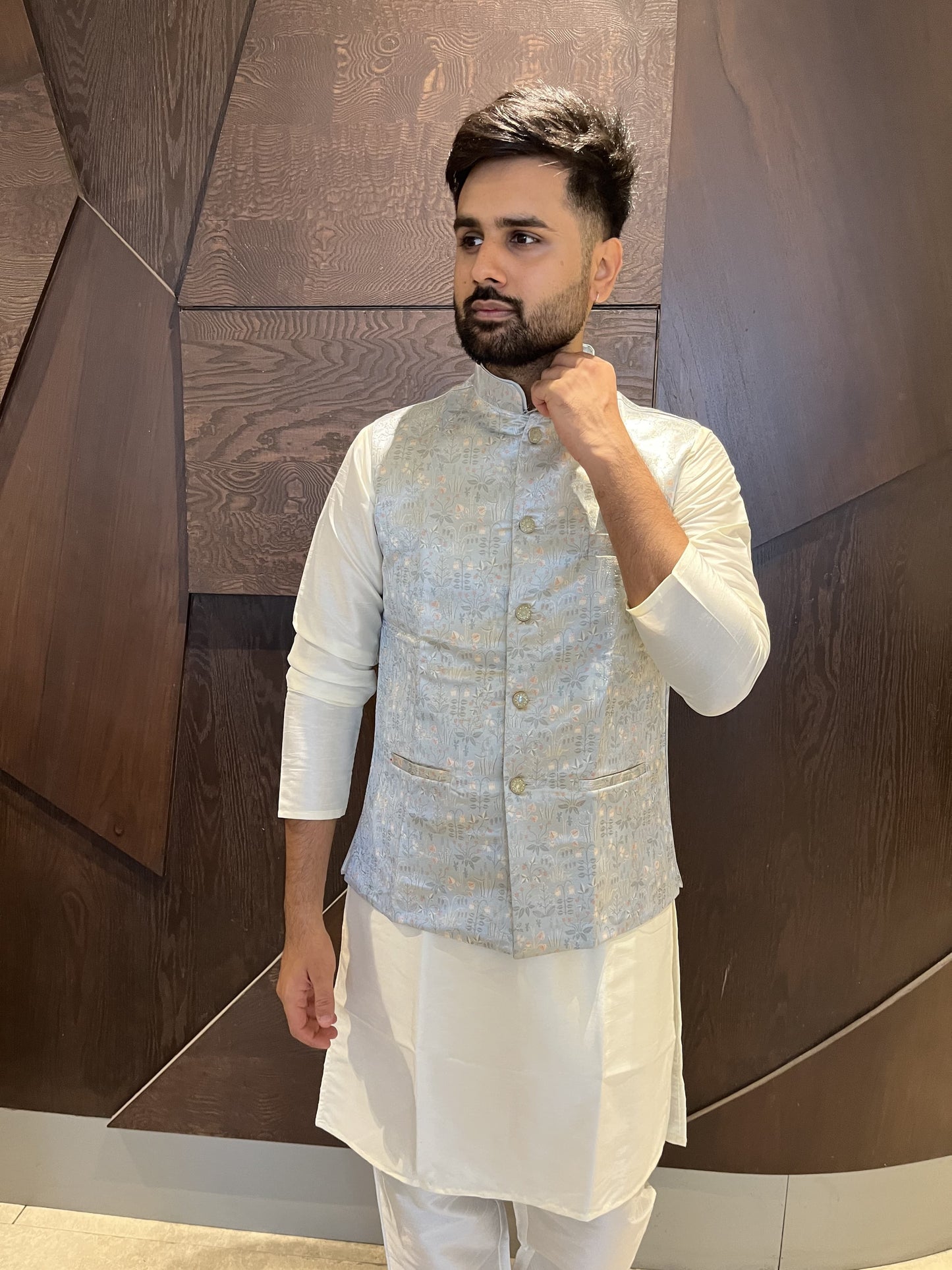 White Kurta pajama with Jacket for Wedding