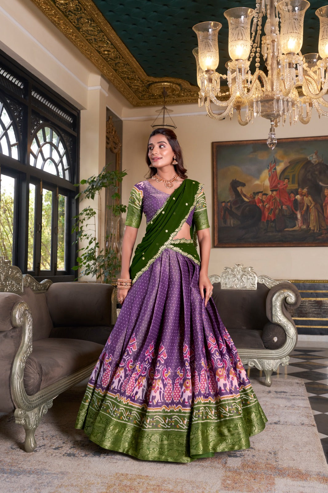 Purple color kanchipuram lehenga choli for women